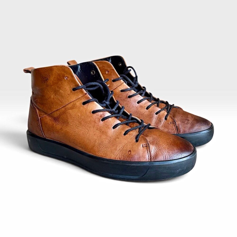 ECCO Mens EU 43 US 9-9.5 Brown Leather High Top Sneakers Danish Design Shoes